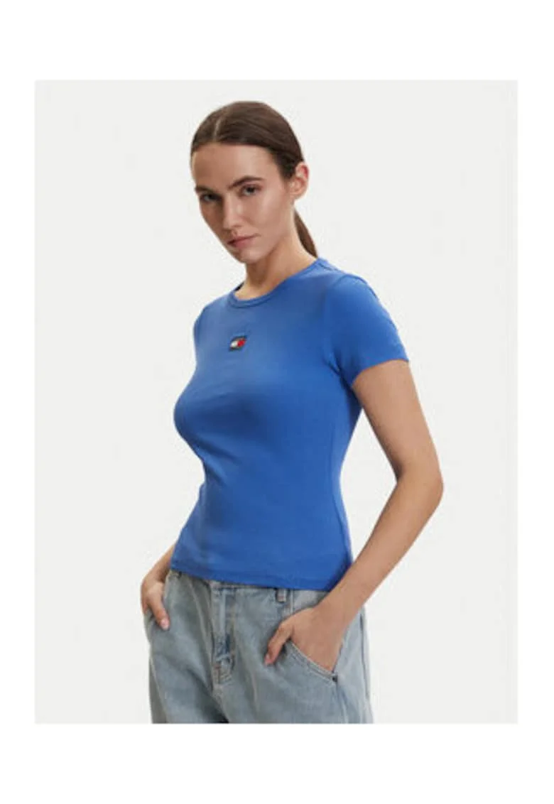 Tricou slim fit din amestec de bumbac cu decolteu rotund