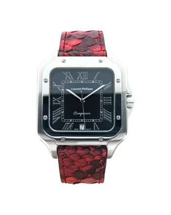 Ceas barbatesc  Black Orlov Serpent Rouge, cadran negru, curea piele de sarpe, mecanism quartz, inox