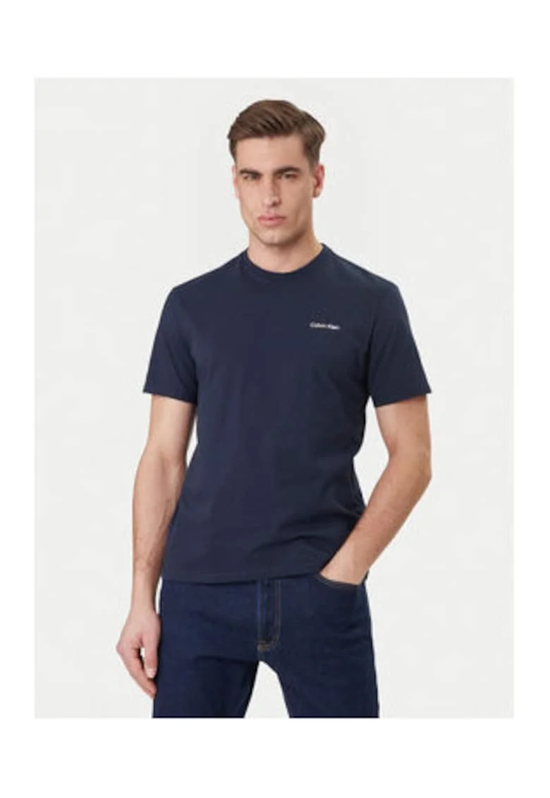 Tricou din bumbac cu decolteu la baza gatului, logo si model uni