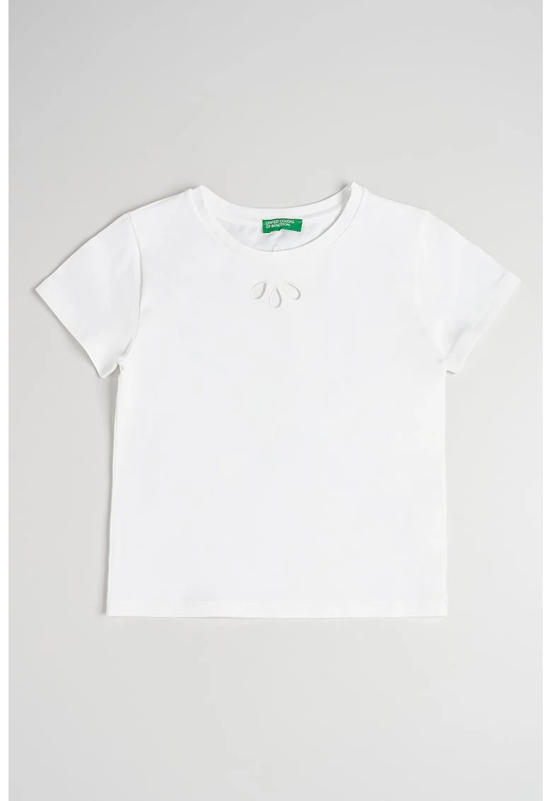 Tricou din amestec de bumbac cu detalii brodate, Alb optic