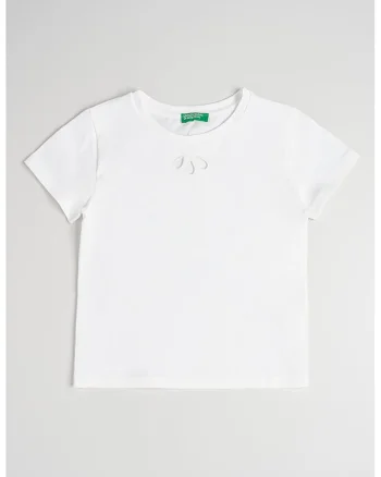 Tricou din amestec de bumbac cu detalii brodate, Alb optic