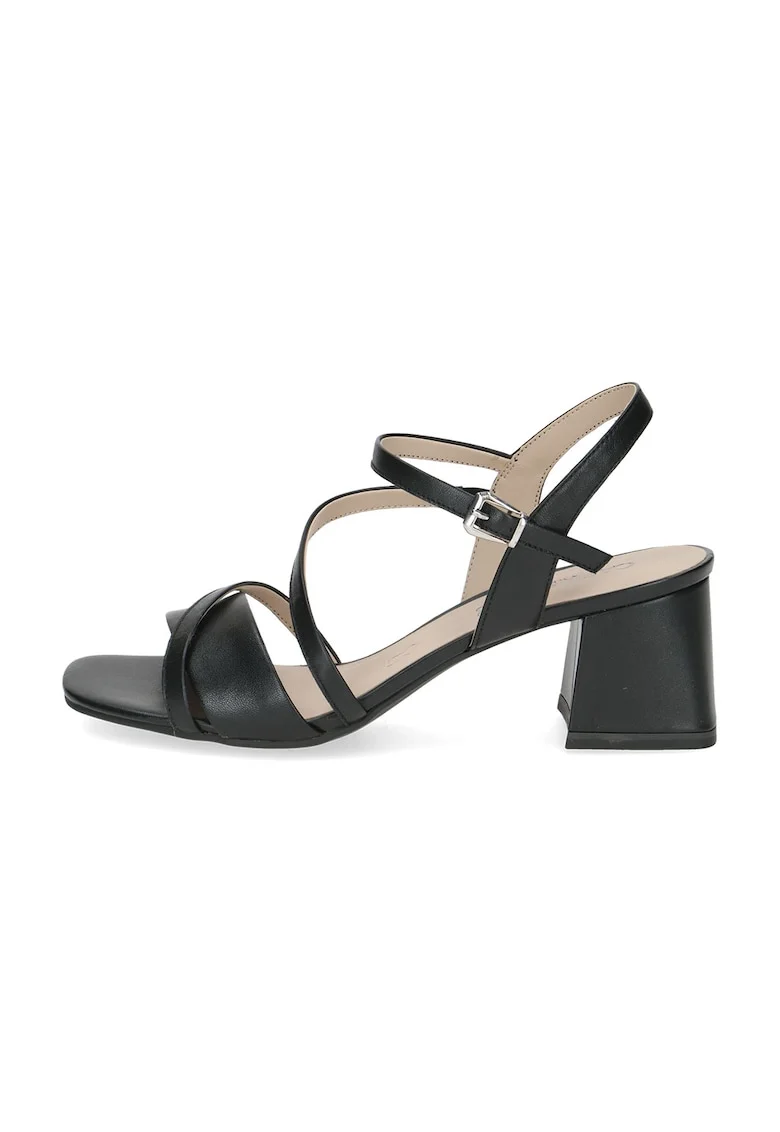 Sandale de piele cu barete multiple si toc masiv, Negru