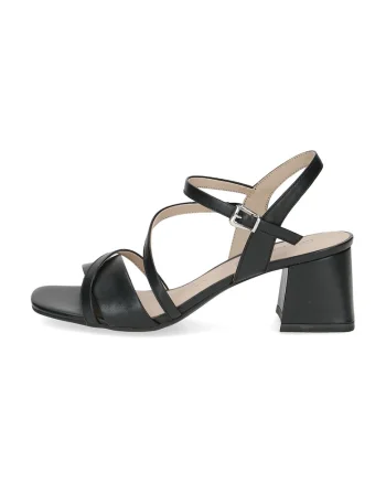 Sandale de piele cu barete multiple si toc masiv, Negru