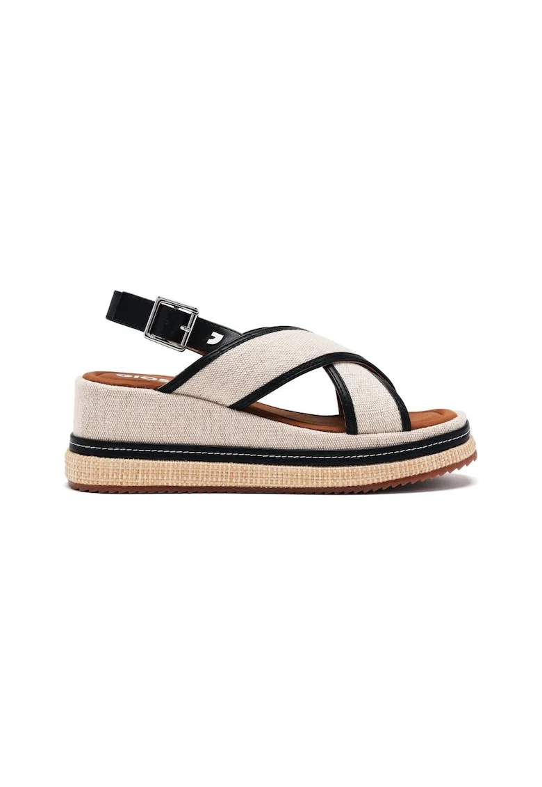 Sandale din material textil cu talpa demi-wedge, Negru
