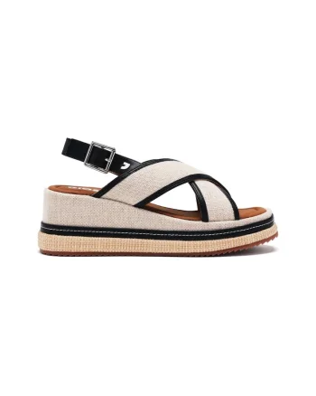 Sandale din material textil cu talpa demi-wedge, Negru