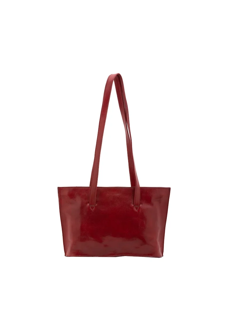 Geanta shopper de piele cu manere lungi, Rosu