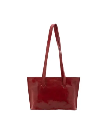 Geanta shopper de piele cu manere lungi, Rosu