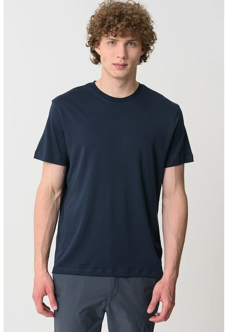 Tricou regular fit cu decolteu la baza gatului, Bleumarin