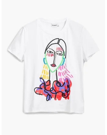 Tricou din bumbac cu imprimeu grafic, Alb/Verde/Roz