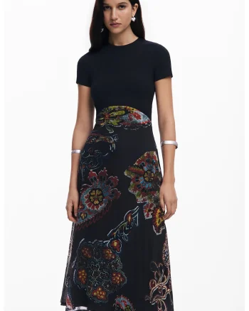 Rochie evazata cu model grafic, Rosu/Negru/Albastru