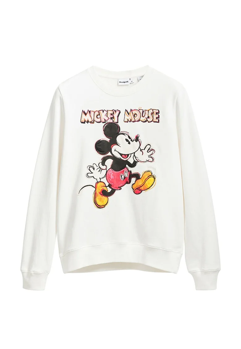 Bluza de trening cu imprimeu cu Mickey Mouse, Coral/Portocaliu mandarina/Alb murdar