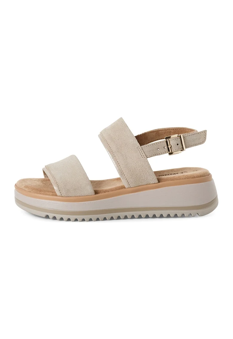 Sandale wedge din piele, Maro nisip