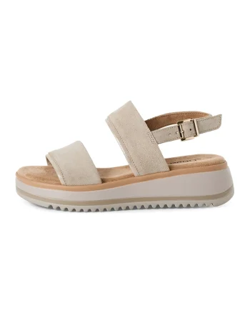 Sandale wedge din piele, Maro nisip