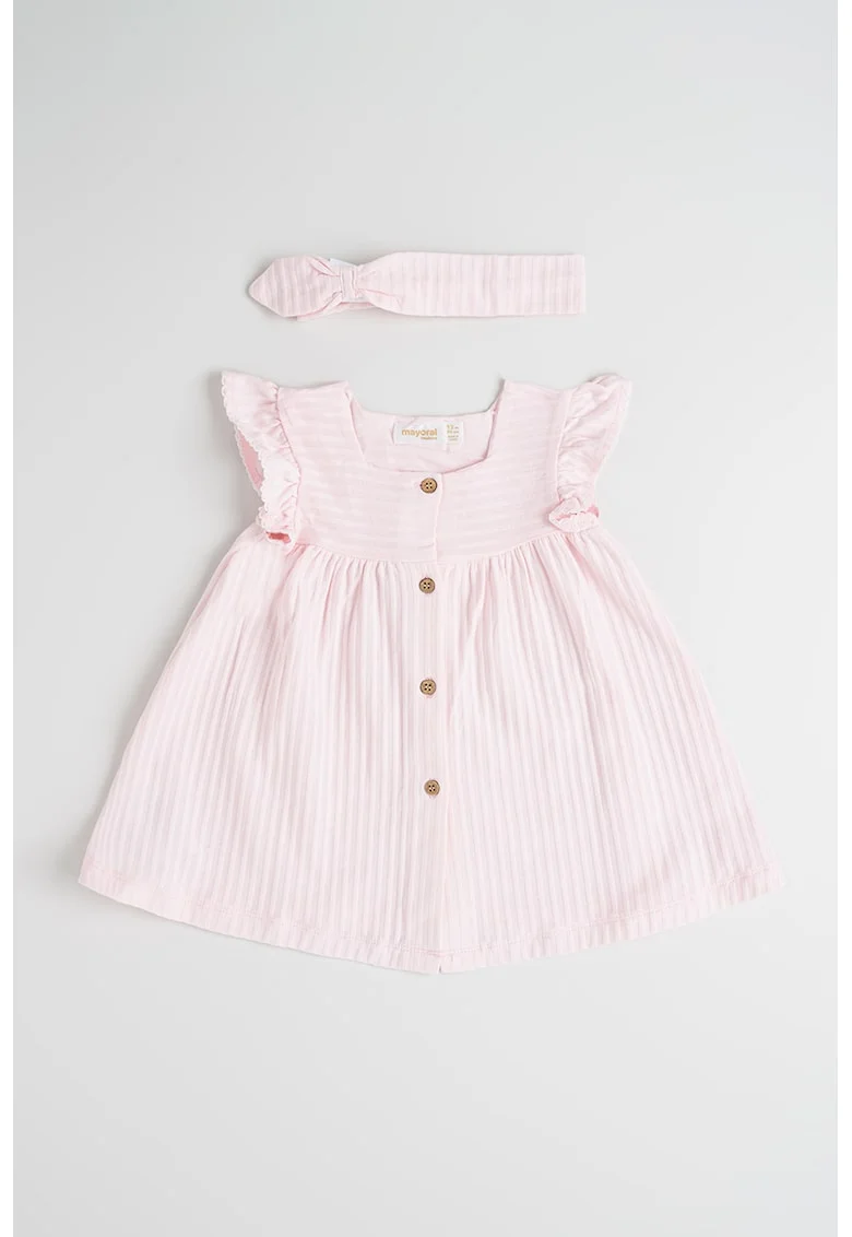 Set de rochie cu model in dungi si bentita - 2 piese, Roz pastel