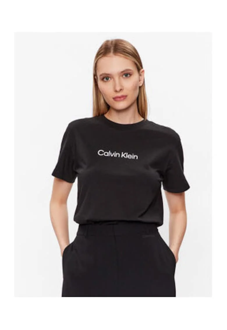 Tricou cu logo si decolteu rotund,