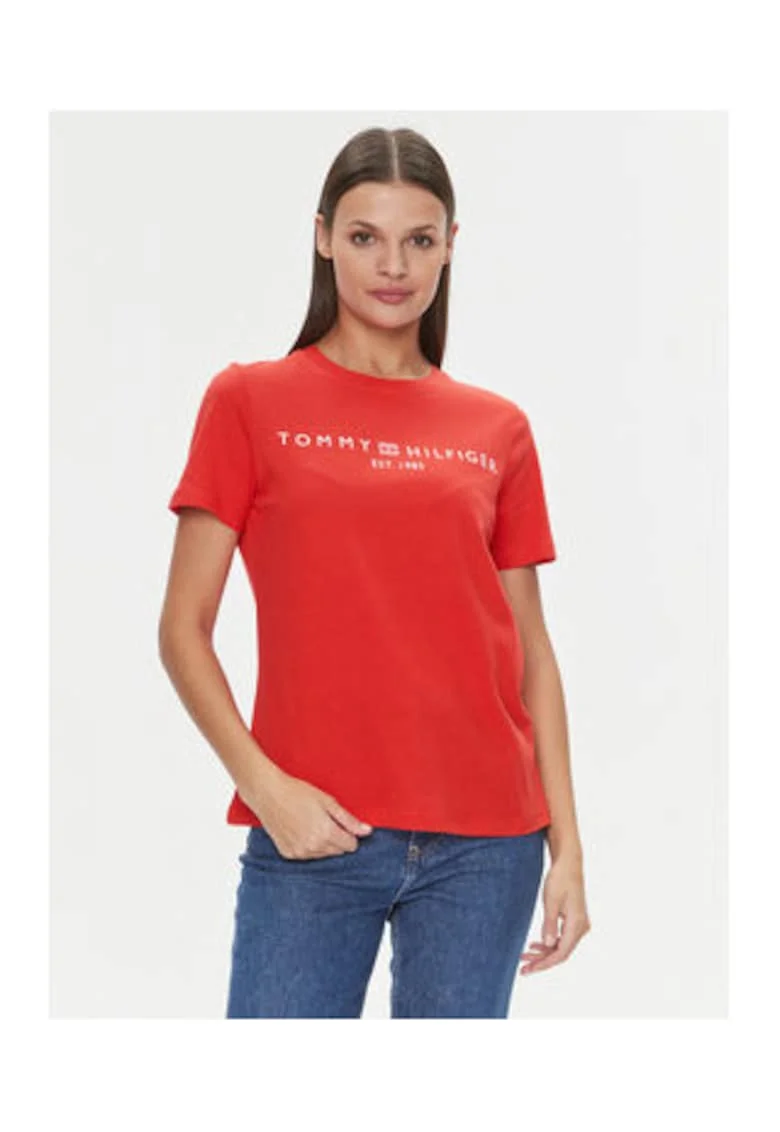 Tricou din bumbac cu logo pe piept si decolteu rotund
