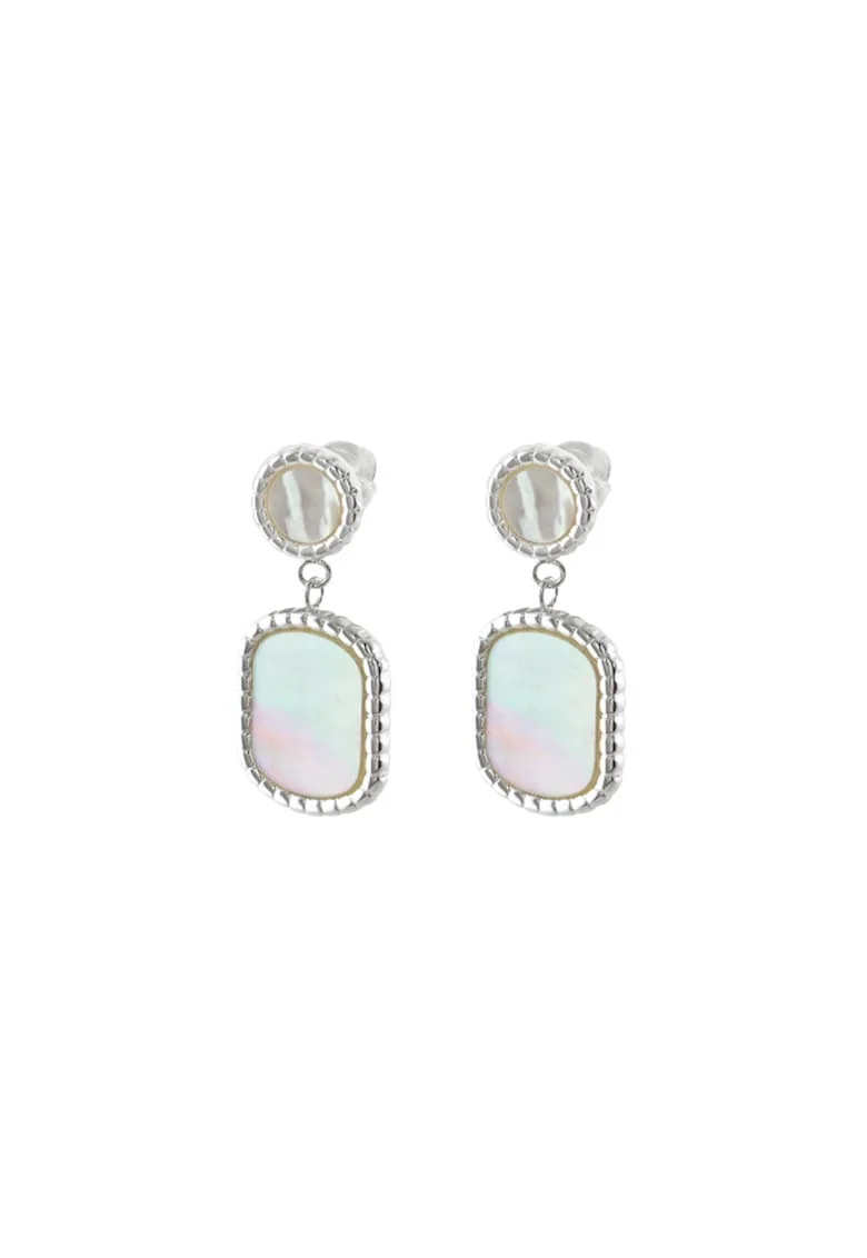 Cercei din otel inoxidabil cu Mother of Pearl, Verde pal/Roz/Argintiu