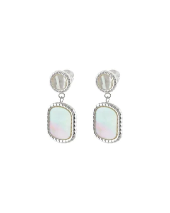 Cercei din otel inoxidabil cu Mother of Pearl, Verde pal/Roz/Argintiu