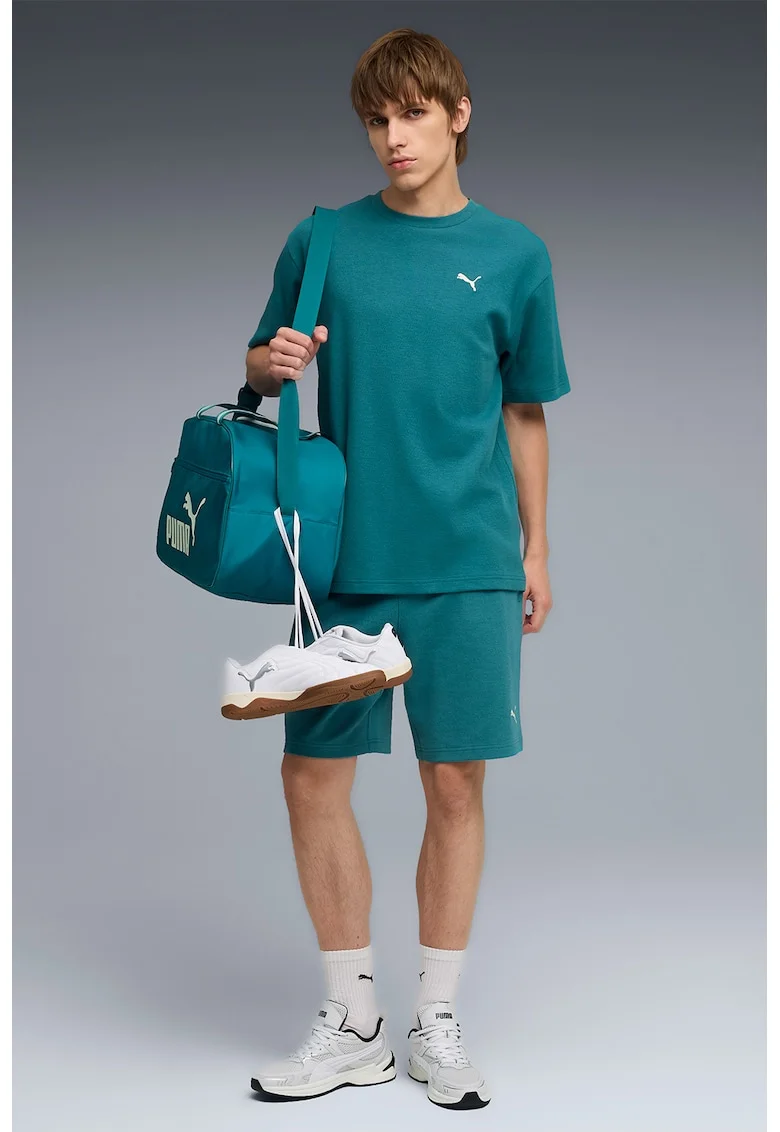 Pantaloni scurti din amestec de bumbac cu logo, Alb/Albastru petrol