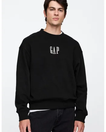 Bluza de trening relaxed fit cu logo si decolteu la baza gatului, Alb/Negru