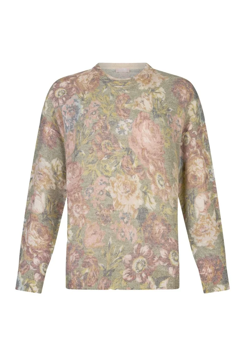 Pulover cu maneci cazute si model, Rosu/Verde/Crem