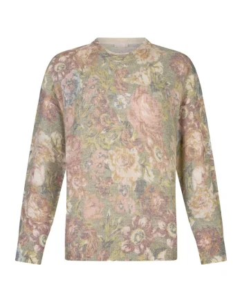 Pulover cu maneci cazute si model, Rosu/Verde/Crem