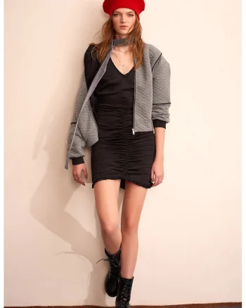 Rochie scurta cambrata cu fronseu, Negru
