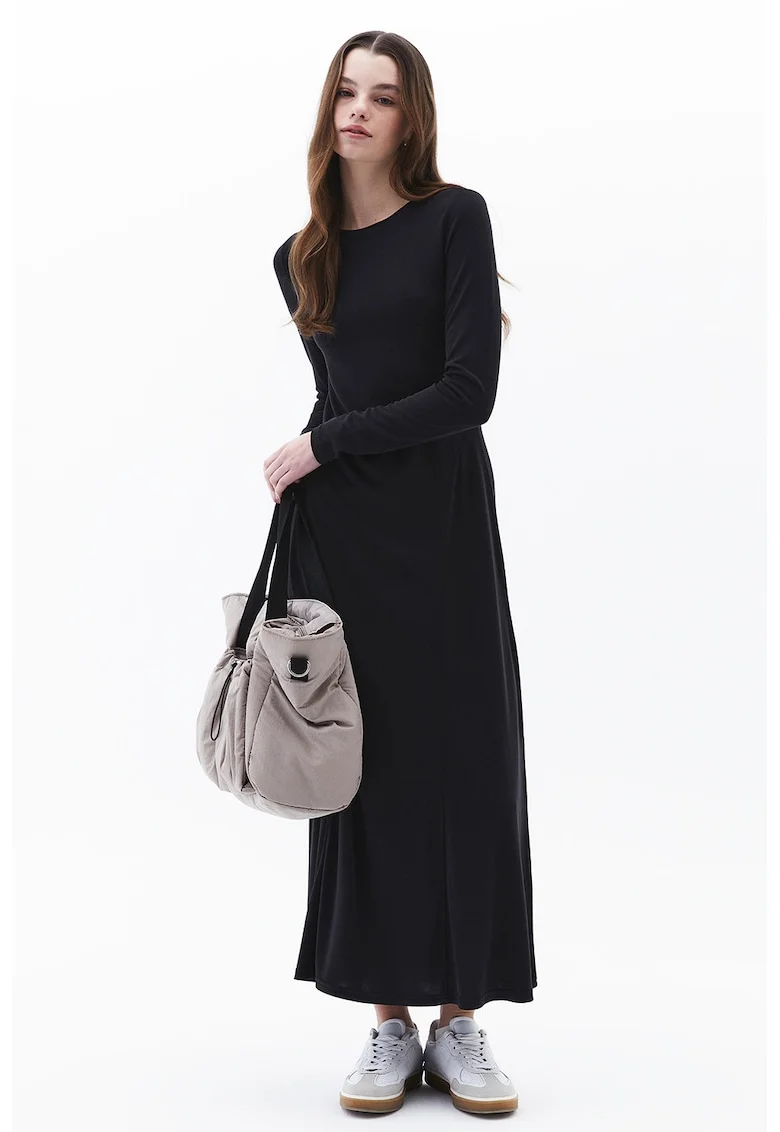 Rochie maxi din amestec de modal cu maneci lungi, Negru