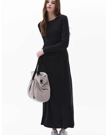 Rochie maxi din amestec de modal cu maneci lungi, Negru