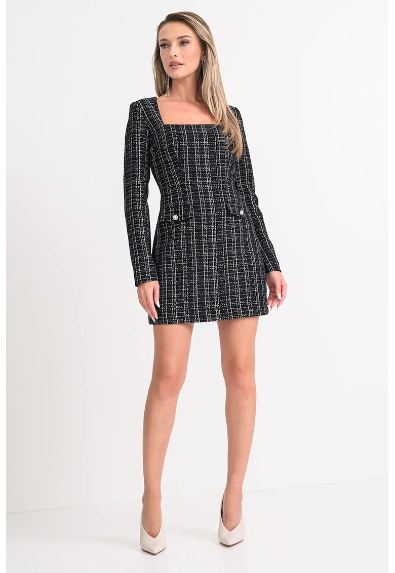 Rochie mini cambrata cu decolteu patrat, Negru