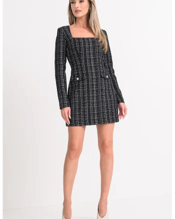 Rochie mini cambrata cu decolteu patrat, Negru