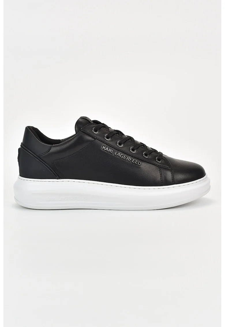 Pantofi sport din piele cu detalii logo, Negru/Alb optic