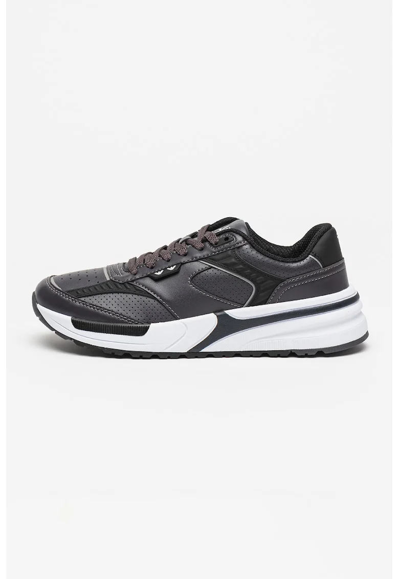 Pantofi sport cu garnituri de piele ecologica, Negru/Gri carbune