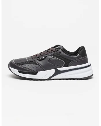 Pantofi sport cu garnituri de piele ecologica, Negru/Gri carbune