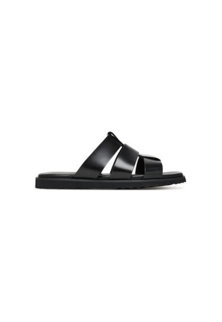 Slapi barbati  13914641, Piele naturala, Negru, Negru