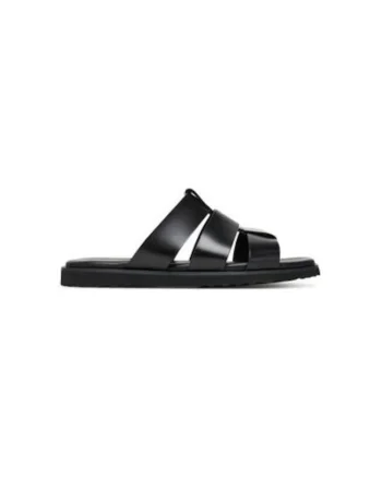Slapi barbati  13914641, Piele naturala, Negru, Negru