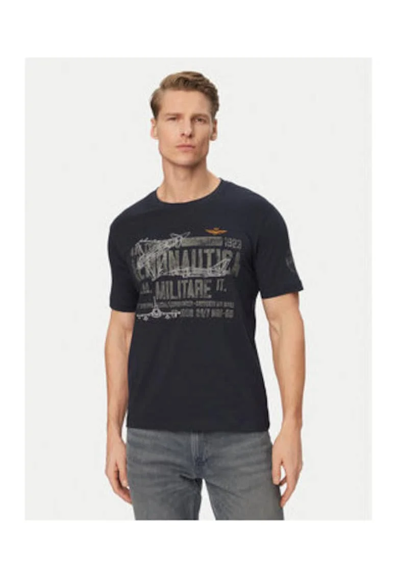 Tricou Barbati,  grafic, alb/albastru, bumbac