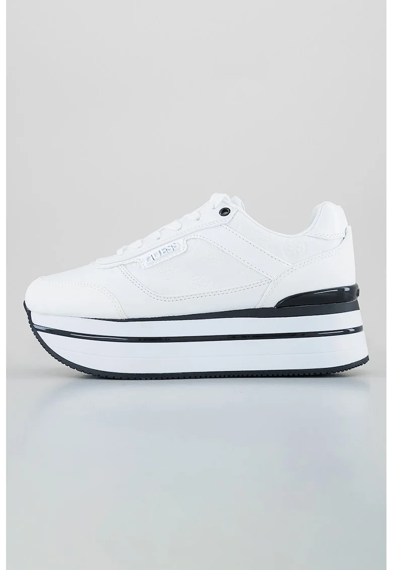 Pantofi sport de piele ecologica cu logo stantat Hansin, Alb