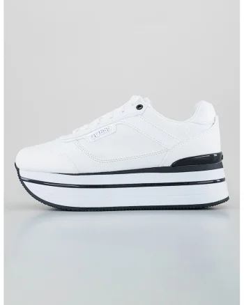 Pantofi sport de piele ecologica cu logo stantat Hansin, Alb