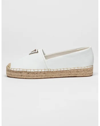 Pantofi loafer din piele ecologica cu logo, Alb murdar