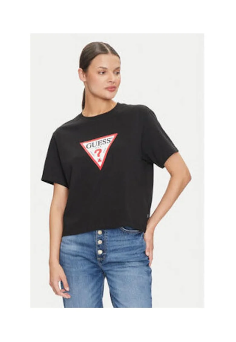 Tricou cu decolteu la baza gatului cu logo