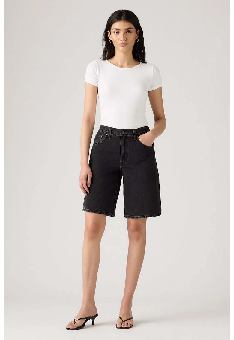 Blugi scurti relaxed fit cu talie medie, Negru