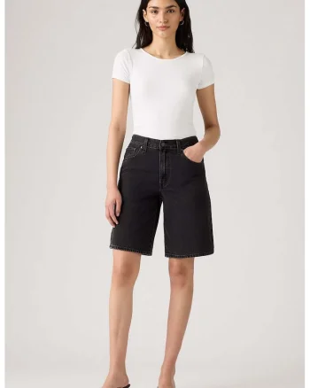 Blugi scurti relaxed fit cu talie medie, Negru