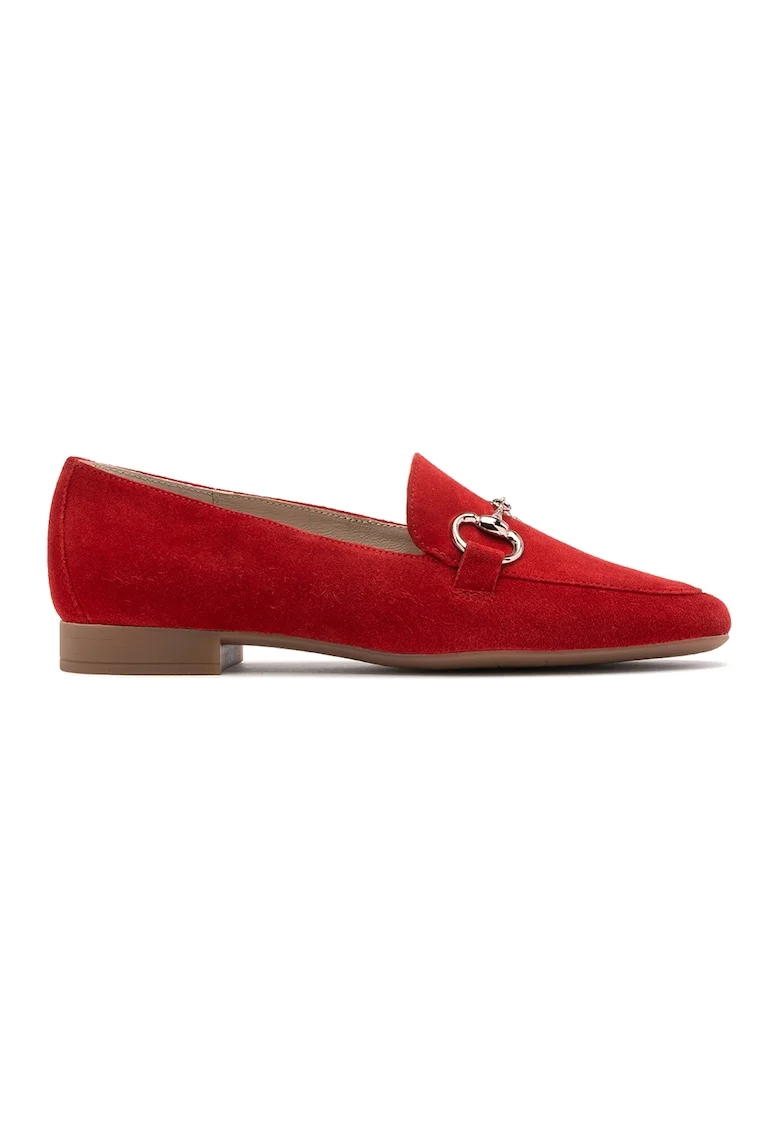 Pantofi loafer de piele intoarsa cu varf ascutit, Rosu/Argintiu