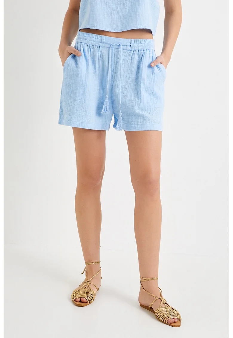 Pantaloni scurti din muslin cu snur de ajustare, Albastru deschis