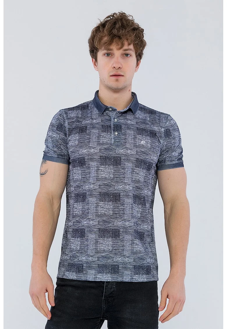 Tricou polo cu imprimeu, Alb/Bleumarin
