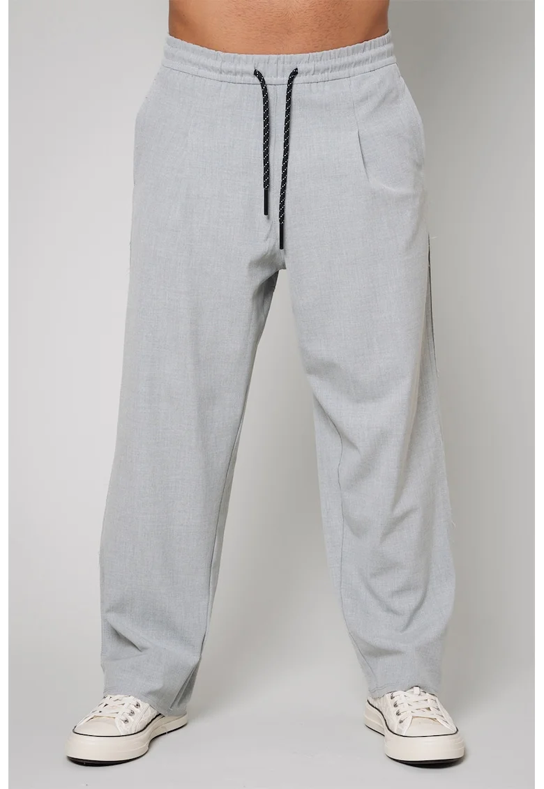 Pantaloni supradimensionati cu snur, Gri deschis
