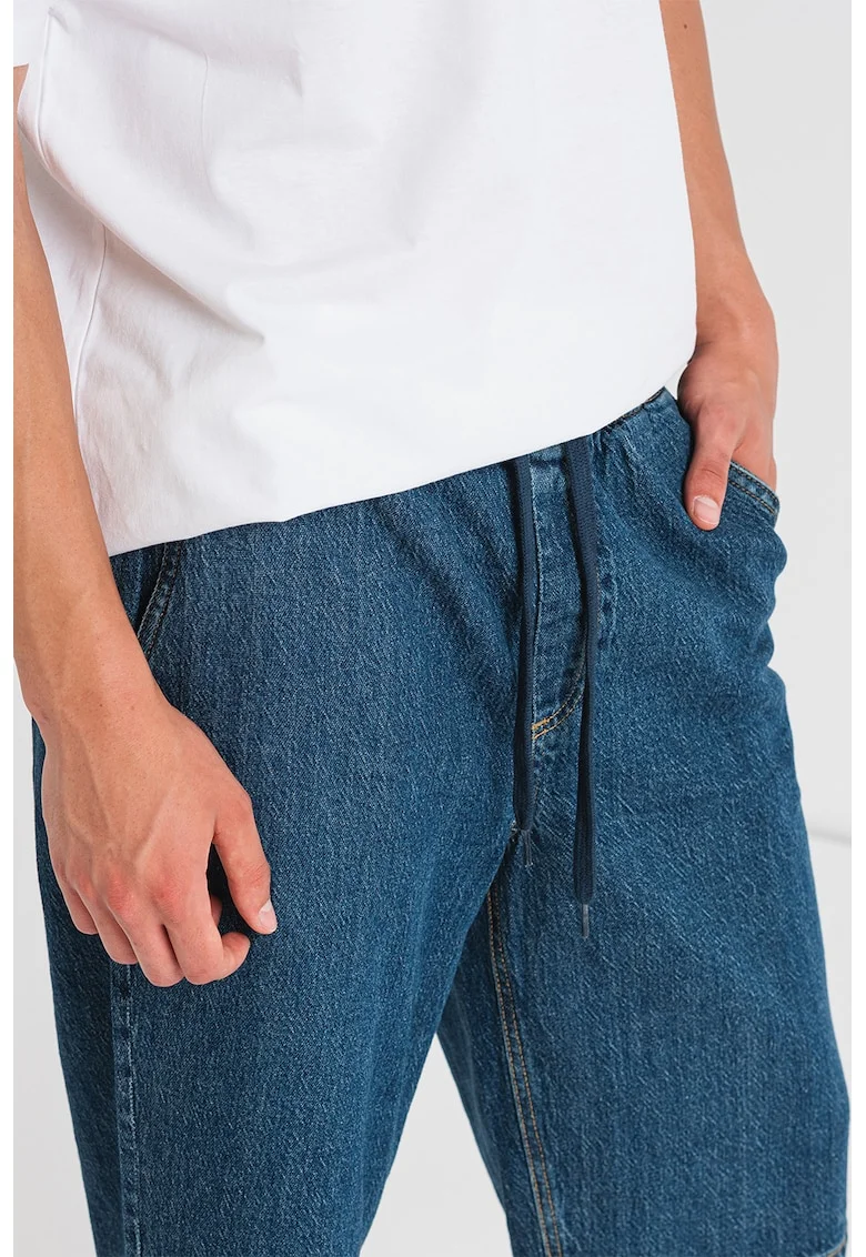 Blugi capri de denim cu buzunare oblice, Albastru inchis