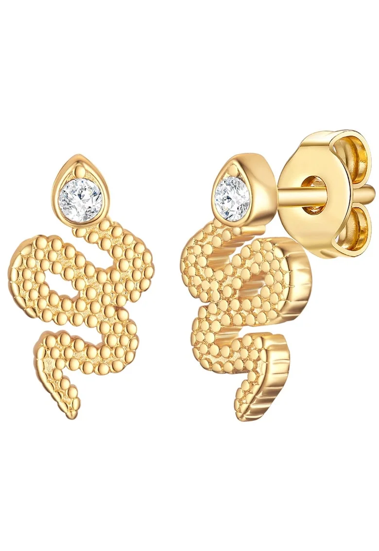 Cercei placati cu aur de 14K, in forma de sarpe, Auriu/Galben