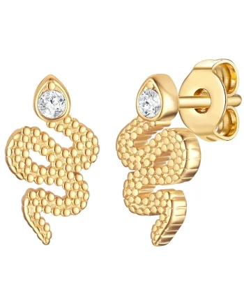 Cercei placati cu aur de 14K, in forma de sarpe, Auriu/Galben